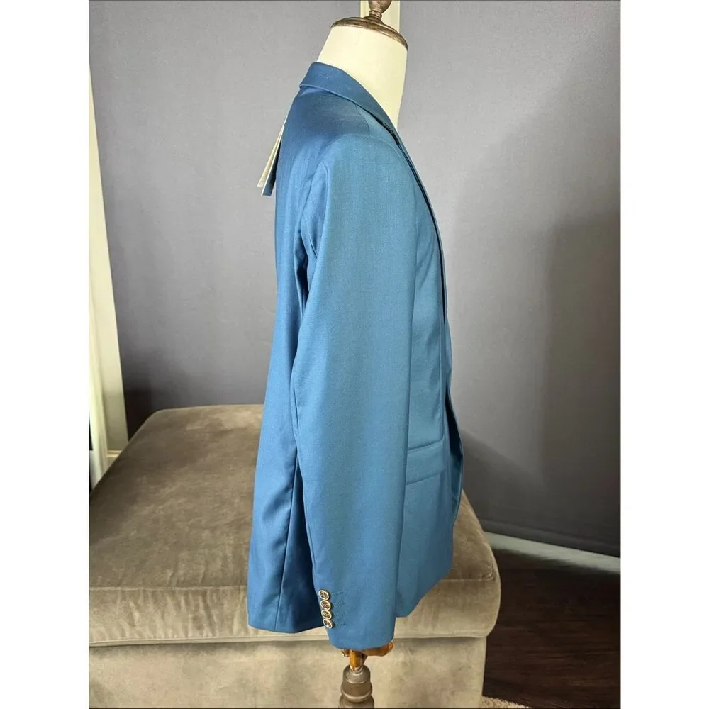 Men's Blue Single Breasted Blazer Suit Jacket Notched Lapel One Button Size 42